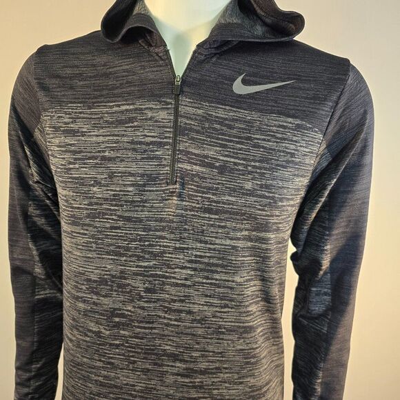 Nike Pro-Training Hoodie Mens Sz M 1/4 Zip Pullover Heathered Gray Black LS - Picture 4 of 8